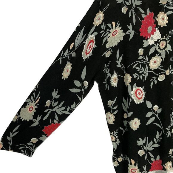 NWT LOFT black floral print button-up cardigan, XL - Picture 2 of 10